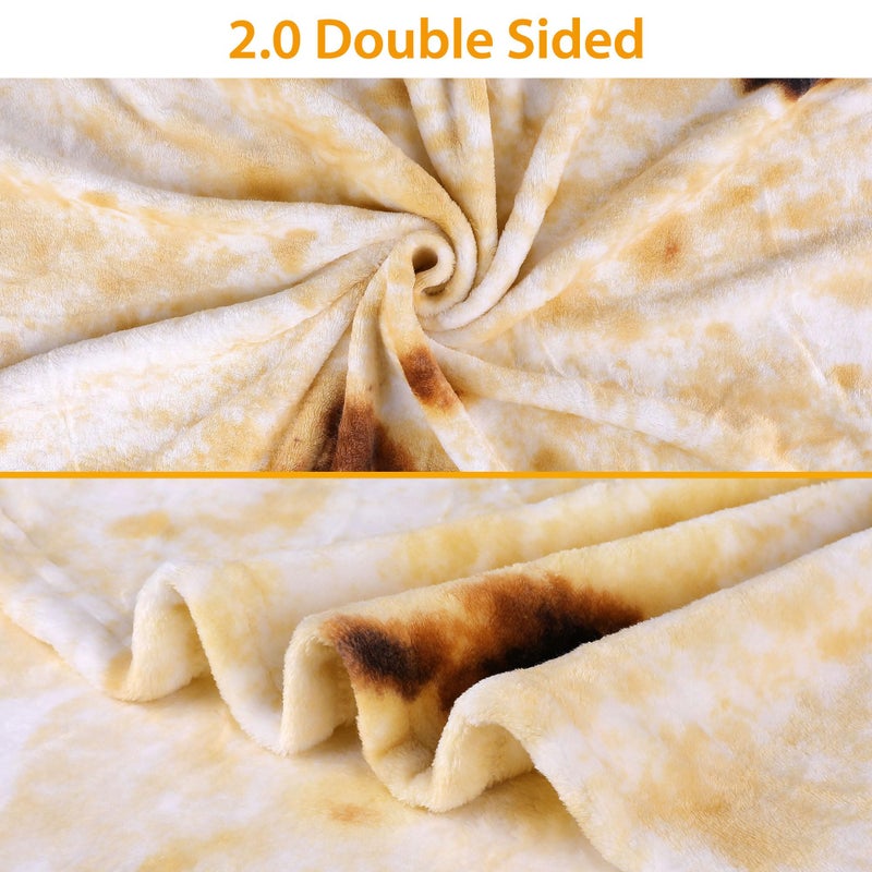 LetsFunny Burrito Tortilla Throw Blanket, 2.0 Double Sided Burritos Taco Tortilla Wrap Blankets for Adults Kids, Giant Funny Realistic Food Blankets, Soft Flannel Round Throw Blanket 60in - Image 2